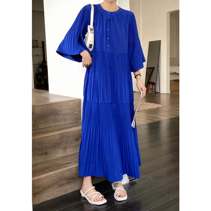 ブルー | プリーツフレア袖ワンピース | Ulysses