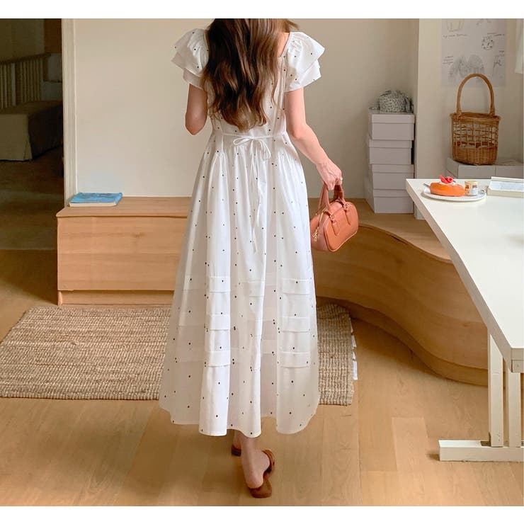 リボンスクエアネックラインドット柄ワンピース | Ulysses | 詳細画像1 
