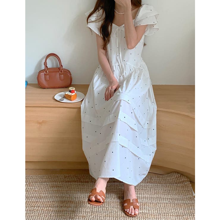 リボンスクエアネックラインドット柄ワンピース | Ulysses | 詳細画像2 