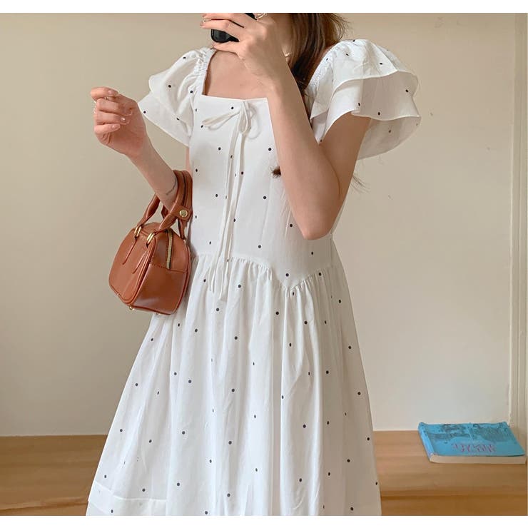 リボンスクエアネックラインドット柄ワンピース | Ulysses | 詳細画像3 