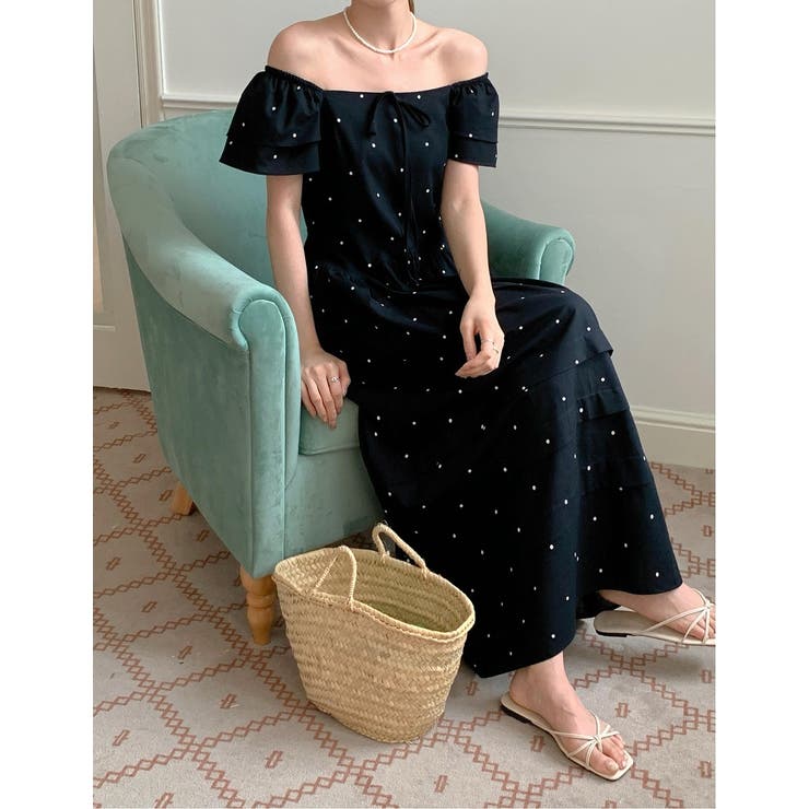 リボンスクエアネックラインドット柄ワンピース | Ulysses | 詳細画像4 