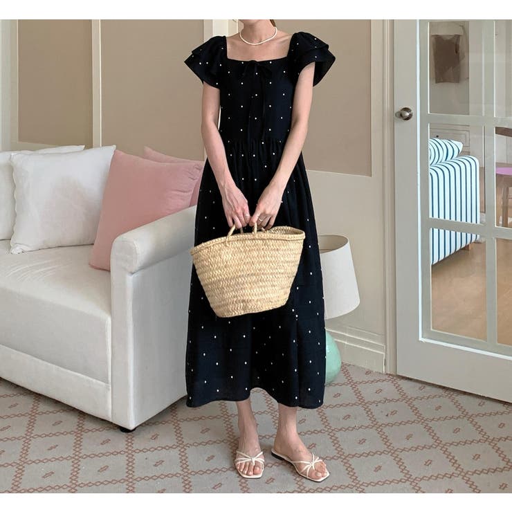 リボンスクエアネックラインドット柄ワンピース | Ulysses | 詳細画像6 