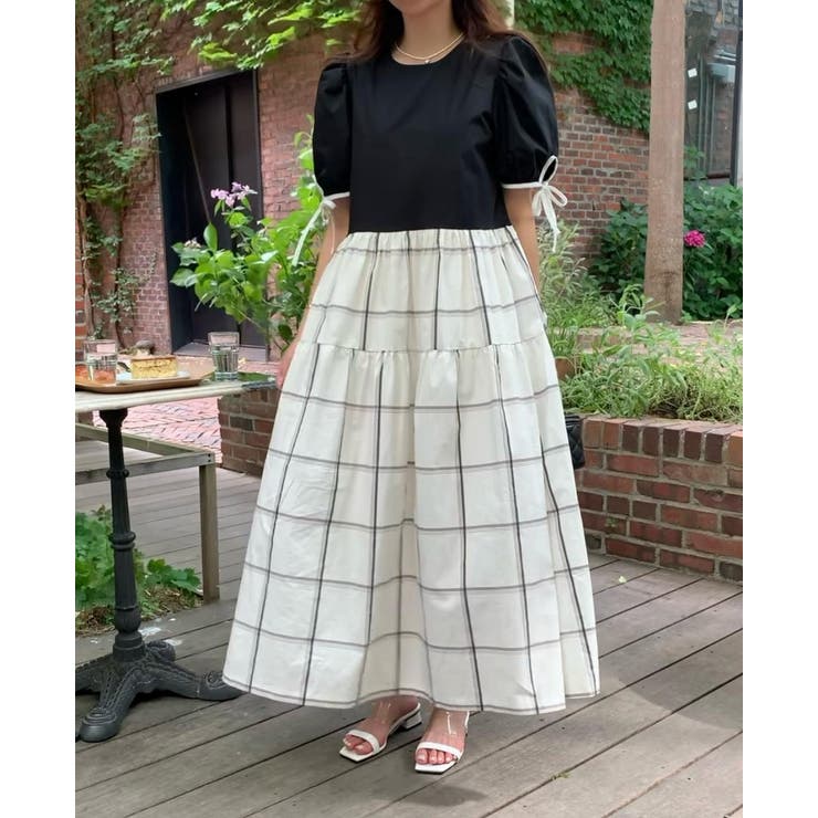 リボン切り替えチェック柄半袖ワンピース | Ulysses | 詳細画像7 