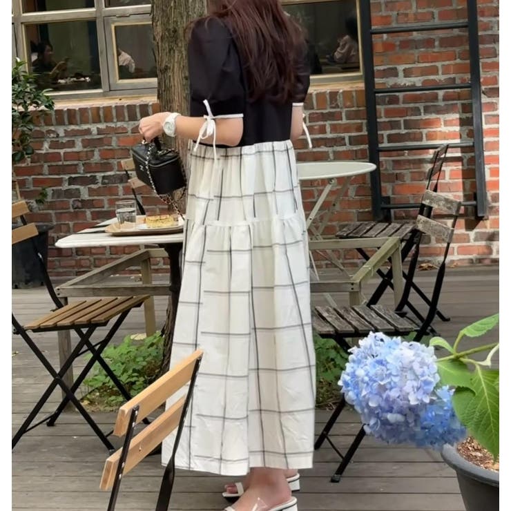 リボン切り替えチェック柄半袖ワンピース | Ulysses | 詳細画像8 