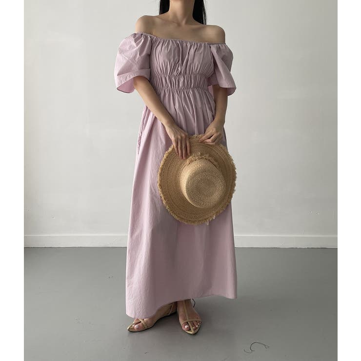 パープル | ボートネック/スクエアネックライン半袖ワンピース | Ulysses