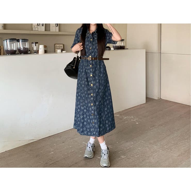 ベルト付きジャカード半袖シングルブレストデニムワンピース | Ulysses | 詳細画像1 