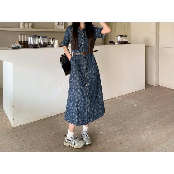 ベルト付きジャカード半袖シングルブレストデニムワンピース | Ulysses | 詳細画像5 