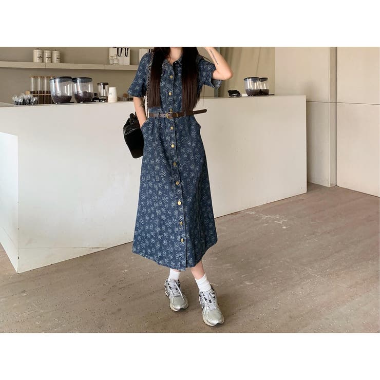 ベルト付きジャカード半袖シングルブレストデニムワンピース | Ulysses | 詳細画像6 