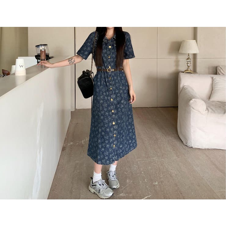 ベルト付きジャカード半袖シングルブレストデニムワンピース | Ulysses | 詳細画像7 