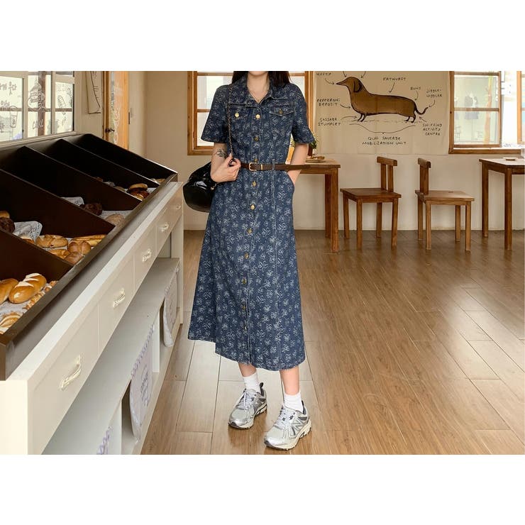 ベルト付きジャカード半袖シングルブレストデニムワンピース | Ulysses | 詳細画像8 