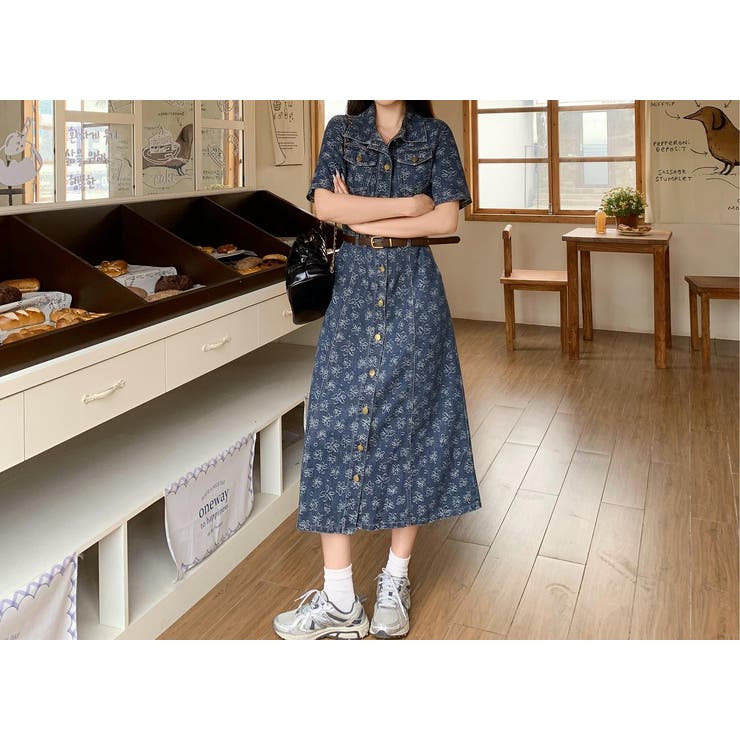 ベルト付きジャカード半袖シングルブレストデニムワンピース | Ulysses | 詳細画像9 