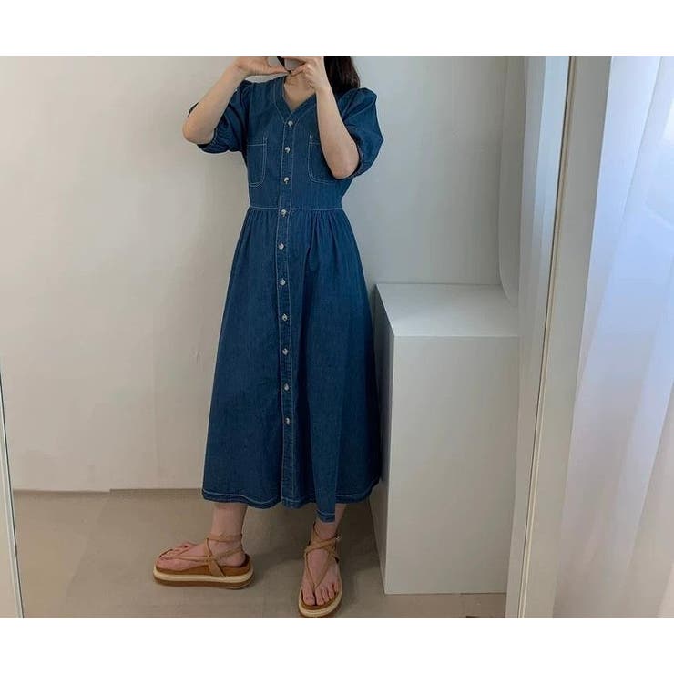 ダークブルー | 半袖シングルブレストデニムワンピース | Ulysses