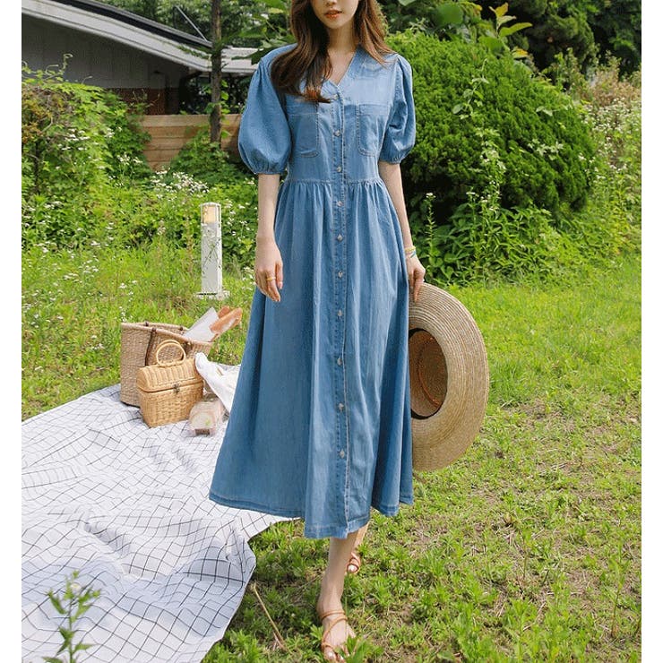 ライトブルー | 半袖シングルブレストデニムワンピース | Ulysses