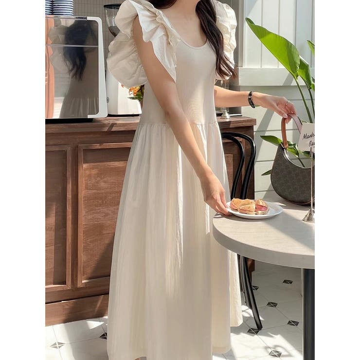 ベージュ | 切り替え袖なしワンピース | Ulysses