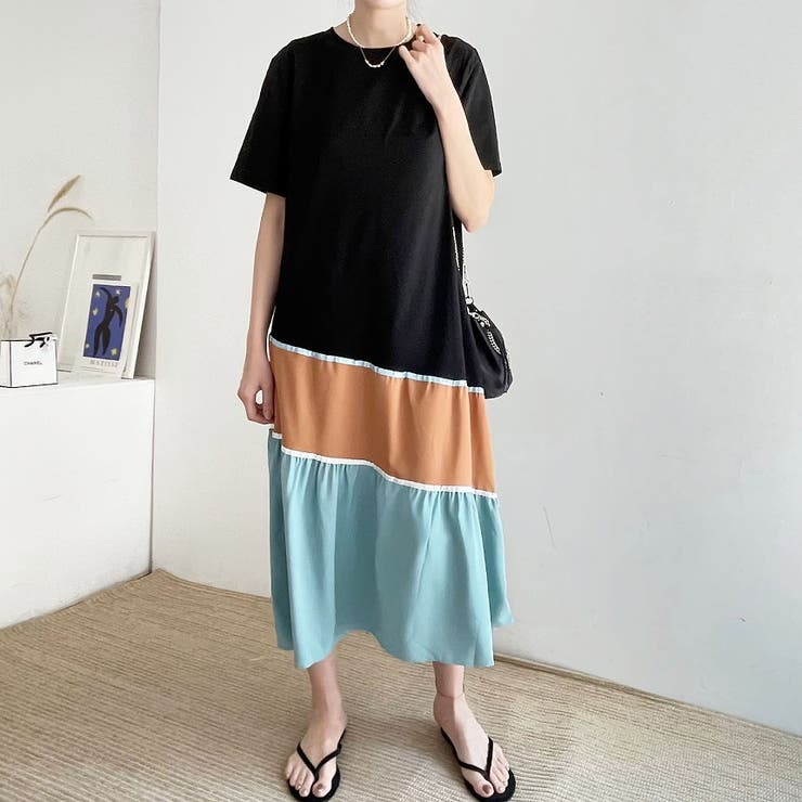 ブラック | 切り替え半袖ワンピース | Ulysses