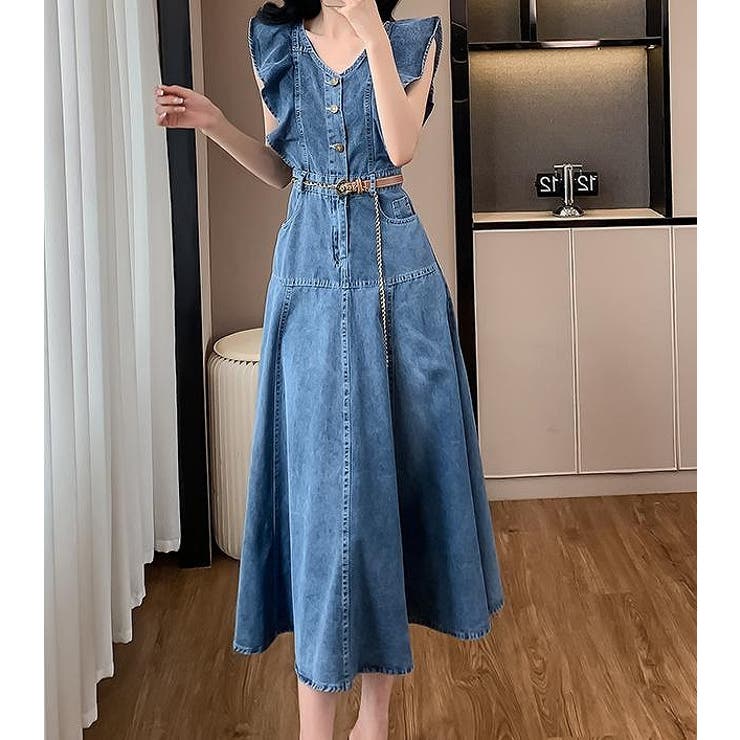 ベルト付きフリル袖なしデニムワンピース | Ulysses | 詳細画像2 