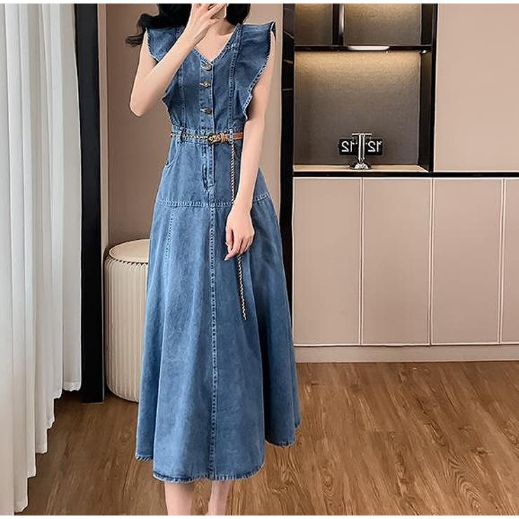 ベルト付きフリル袖なしデニムワンピース | Ulysses | 詳細画像4 