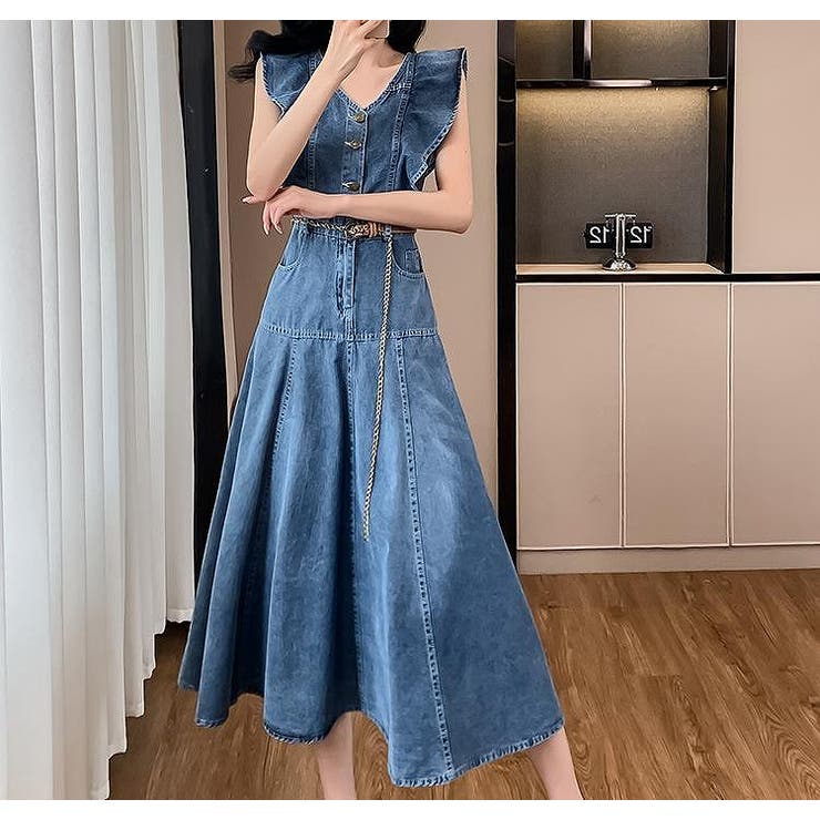 ベルト付きフリル袖なしデニムワンピース | Ulysses | 詳細画像5 