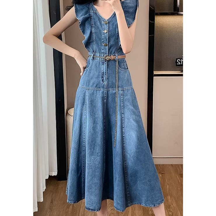 ベルト付きフリル袖なしデニムワンピース | Ulysses | 詳細画像6 