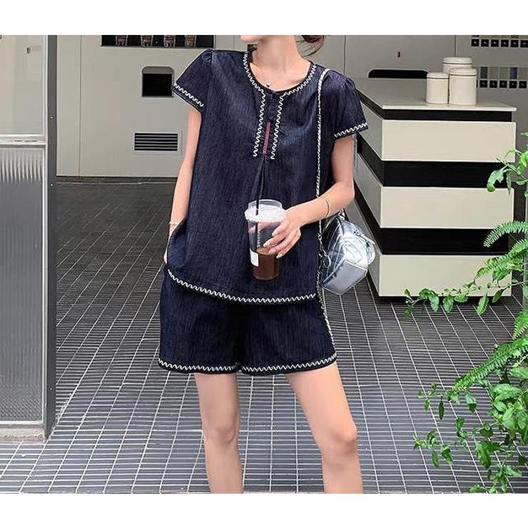 セットアップ デニム 半袖トップス ストレートパンツ カジュアル 楽天市場】デニムセットアップ セット スーツ ツーピース シャツ