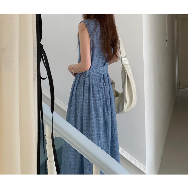 リボン袖なしチェック柄ワンピース | Ulysses | 詳細画像1 