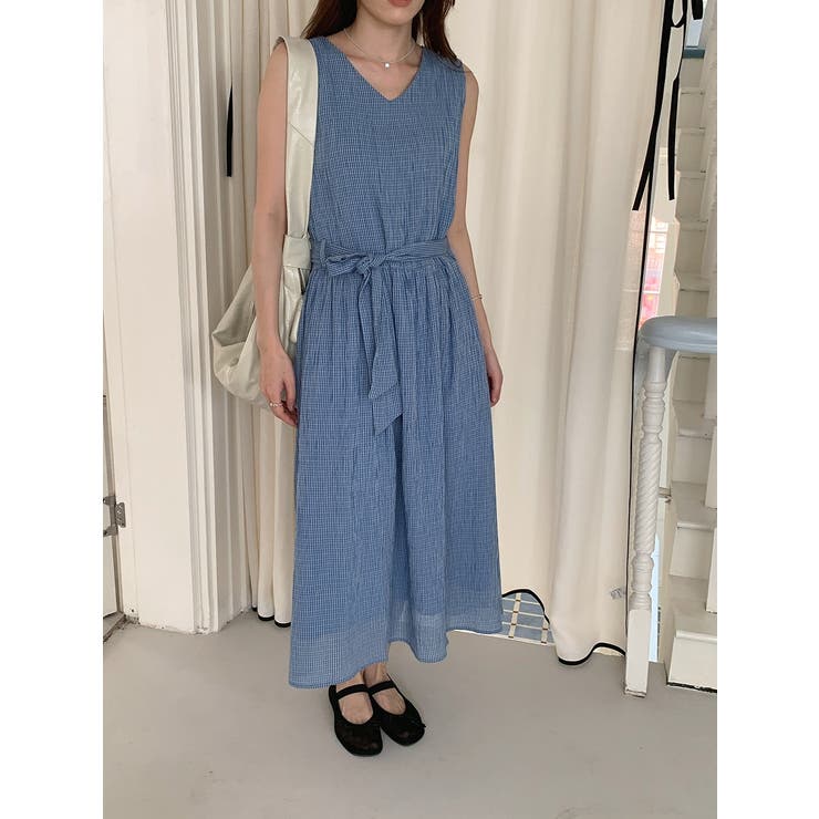 リボン袖なしチェック柄ワンピース | Ulysses | 詳細画像3 