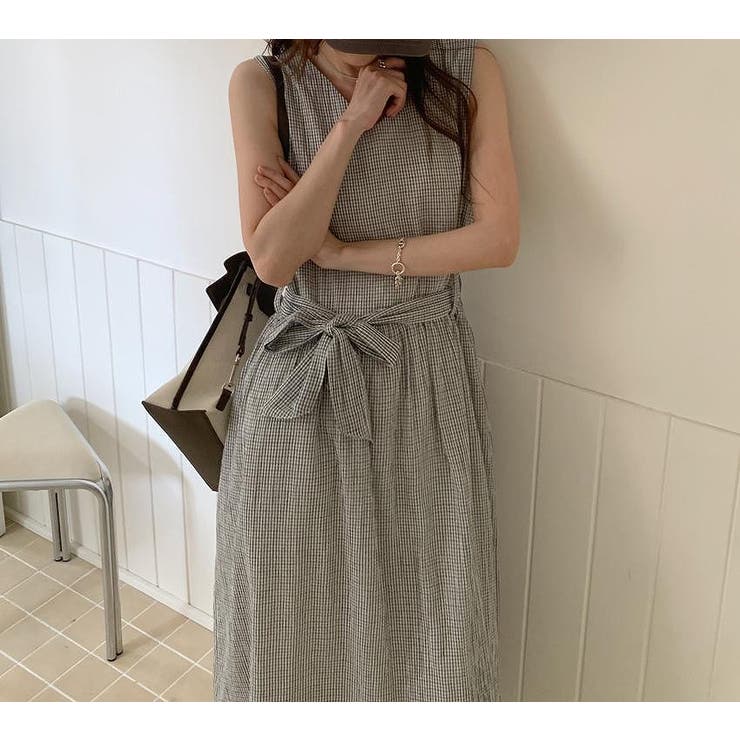 リボン袖なしチェック柄ワンピース | Ulysses | 詳細画像8 