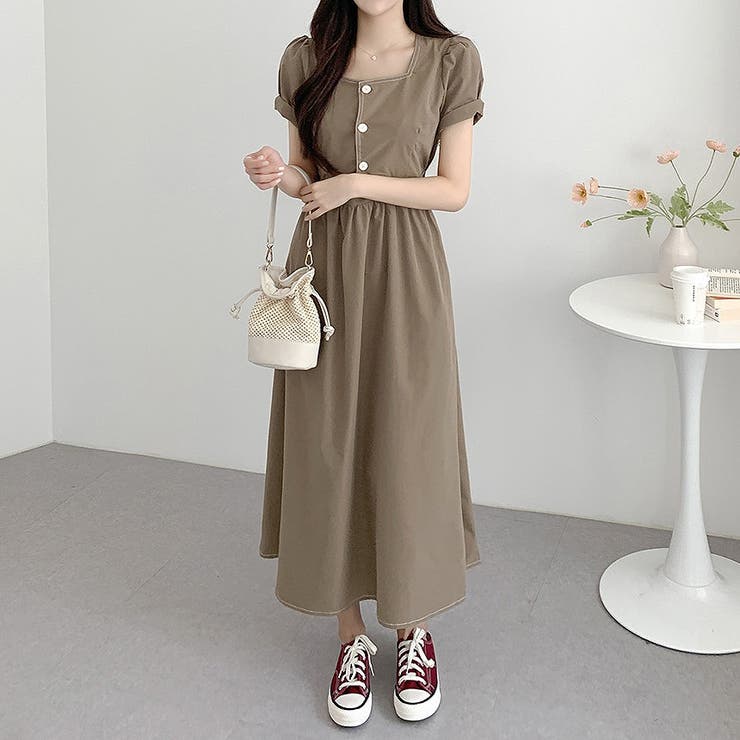 ライトブラウン | 半袖スクエアネックラインワンピース | Ulysses