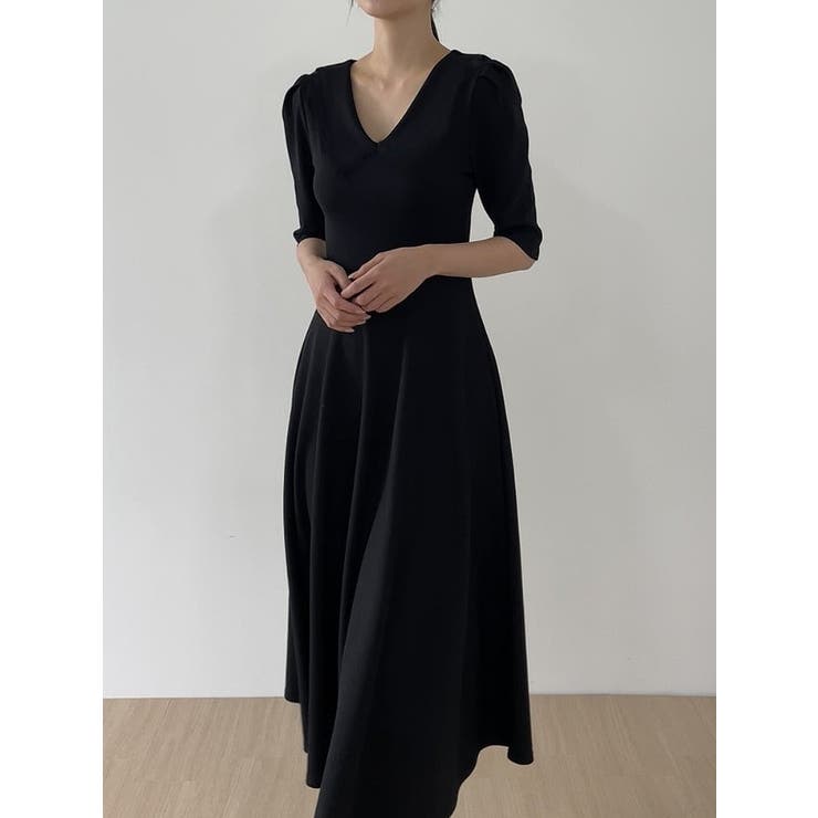 ブラック | 半袖Vネックワンピース | Ulysses