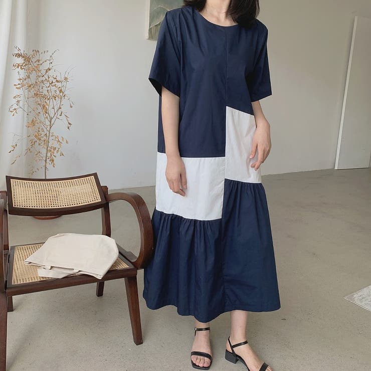 ブルー | 切り替え半袖ワンピース | Ulysses