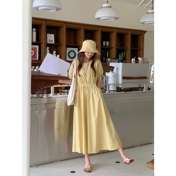 イエロー | リボン半袖ワンピース | Ulysses
