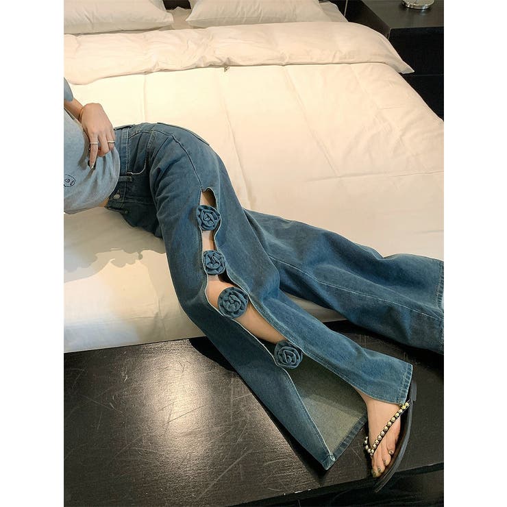 フラワースリットデニムワイドレッグ | Ulysses | 詳細画像2 