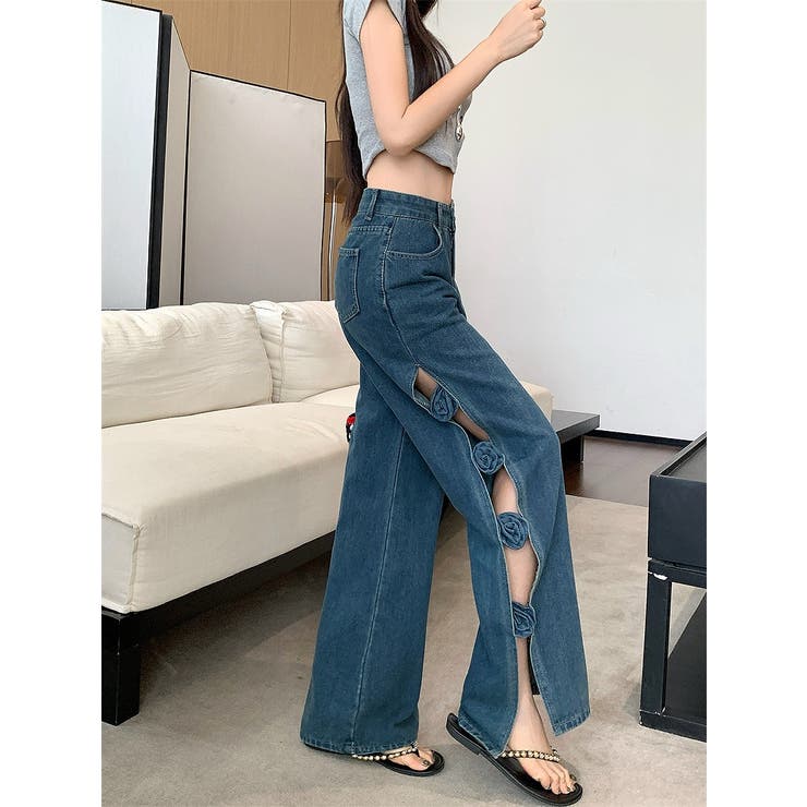 フラワースリットデニムワイドレッグ | Ulysses | 詳細画像3 