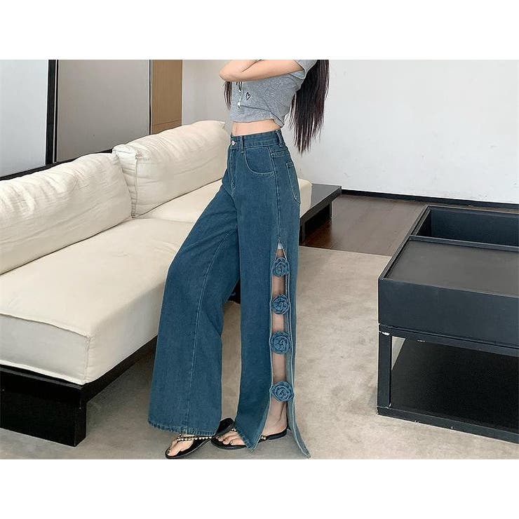 フラワースリットデニムワイドレッグ | Ulysses | 詳細画像7 