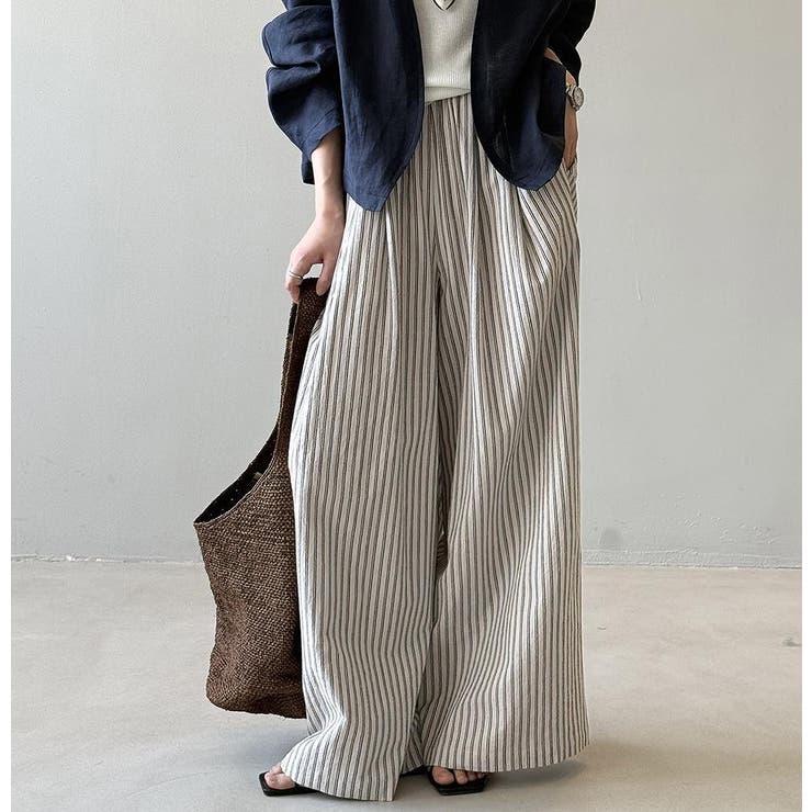 ベージュ | ストライプワイドパンツ | Ulysses