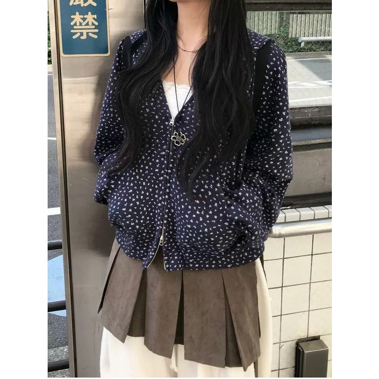 ネイビー | フード付きプリントスウェットダブルジップジャケット | Ulysses