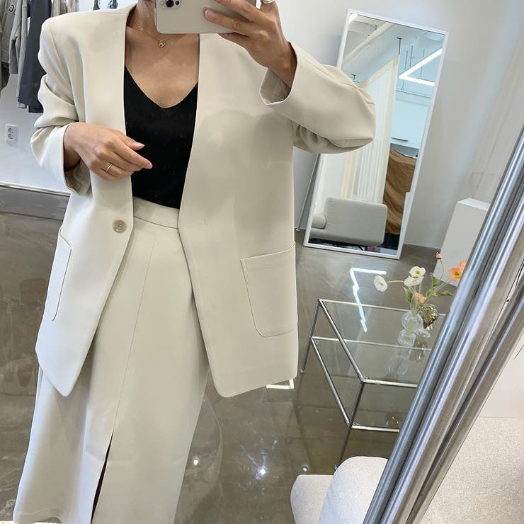 オフホワイト | リボンスーツジャケットスリットスカートセットアップ | Ulysses