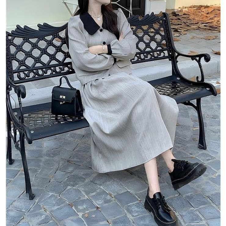 カラーコントラストの襟付きシャツジャケットスカートセットアップ | Ulysses | 詳細画像1 