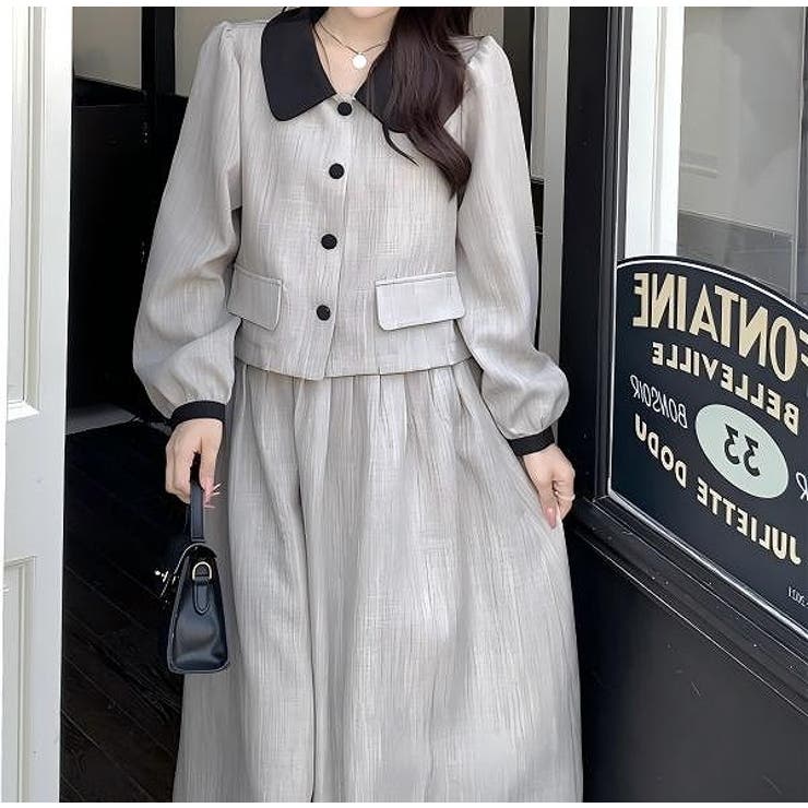 カラーコントラストの襟付きシャツジャケットスカートセットアップ | Ulysses | 詳細画像3 