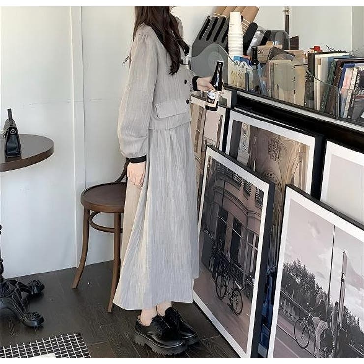 カラーコントラストの襟付きシャツジャケットスカートセットアップ | Ulysses | 詳細画像4 