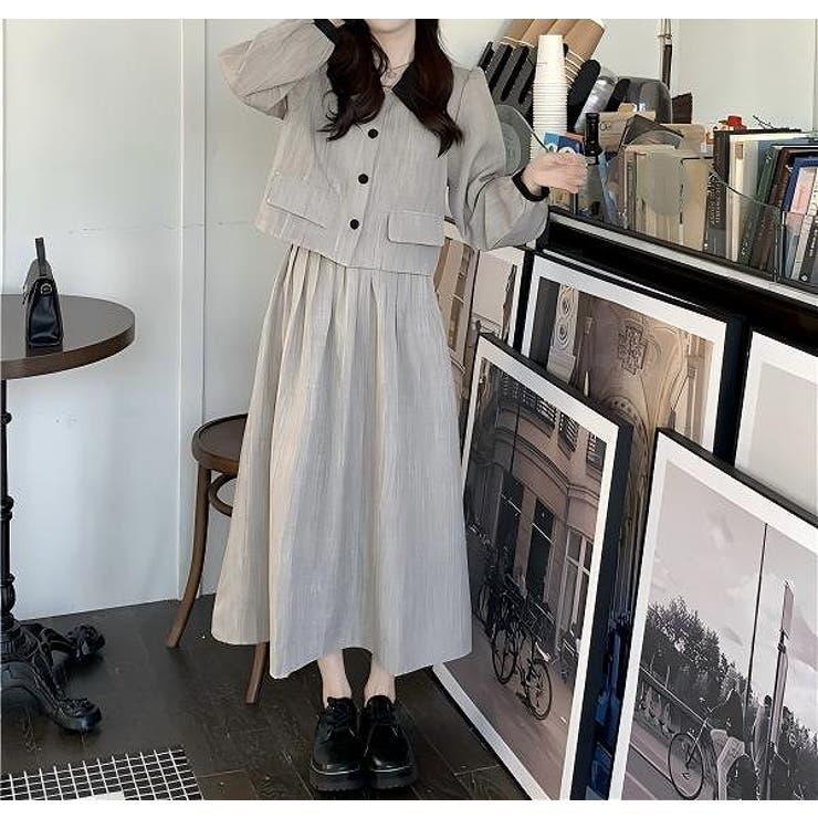 カラーコントラストの襟付きシャツジャケットスカートセットアップ | Ulysses | 詳細画像5 