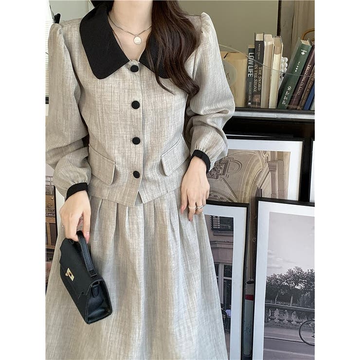 カラーコントラストの襟付きシャツジャケットスカートセットアップ | Ulysses | 詳細画像6 