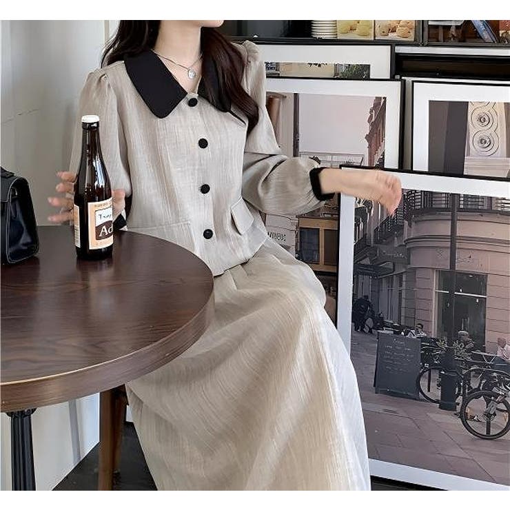 カラーコントラストの襟付きシャツジャケットスカートセットアップ | Ulysses | 詳細画像7 