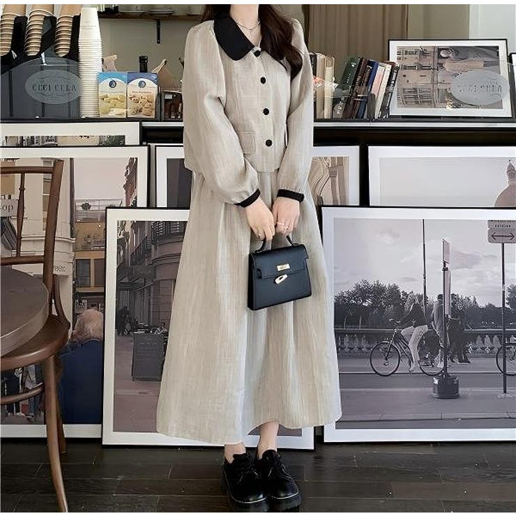 カラーコントラストの襟付きシャツジャケットスカートセットアップ | Ulysses | 詳細画像9 