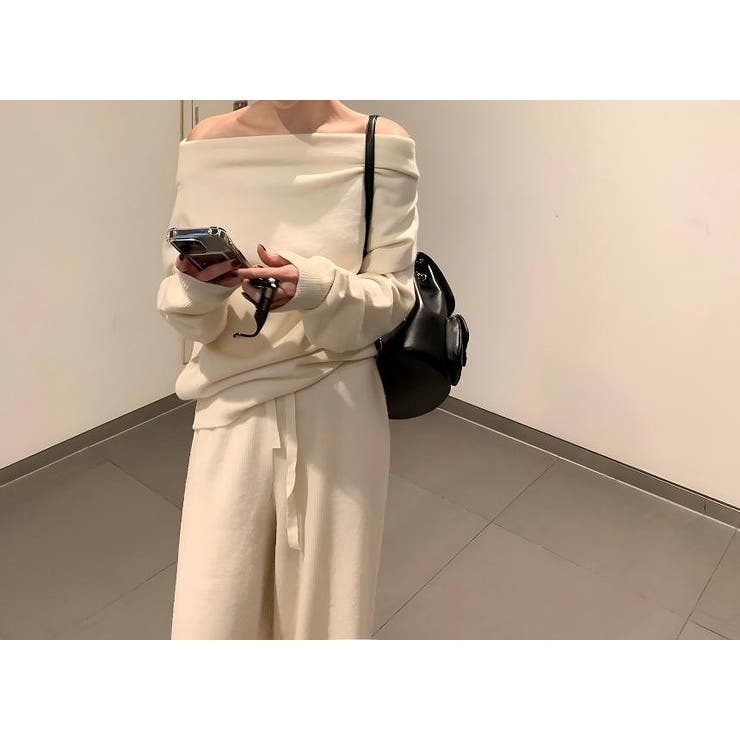 ボートネックニットトップスパンツセットアップ[品番：NTRW0011334