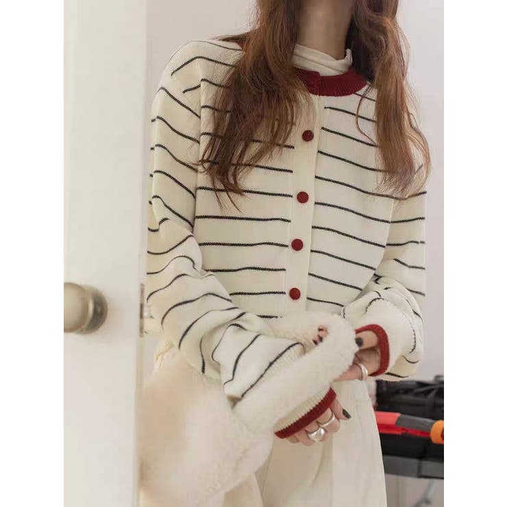 カラーコントラストの襟付きカーディガンジャケット | Ulysses | 詳細画像1 