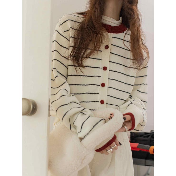 カラーコントラストの襟付きカーディガンジャケット | Ulysses | 詳細画像3 