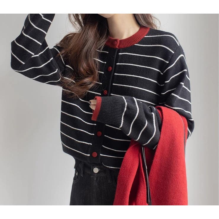 ブラック | カラーコントラストの襟付きカーディガンジャケット | Ulysses