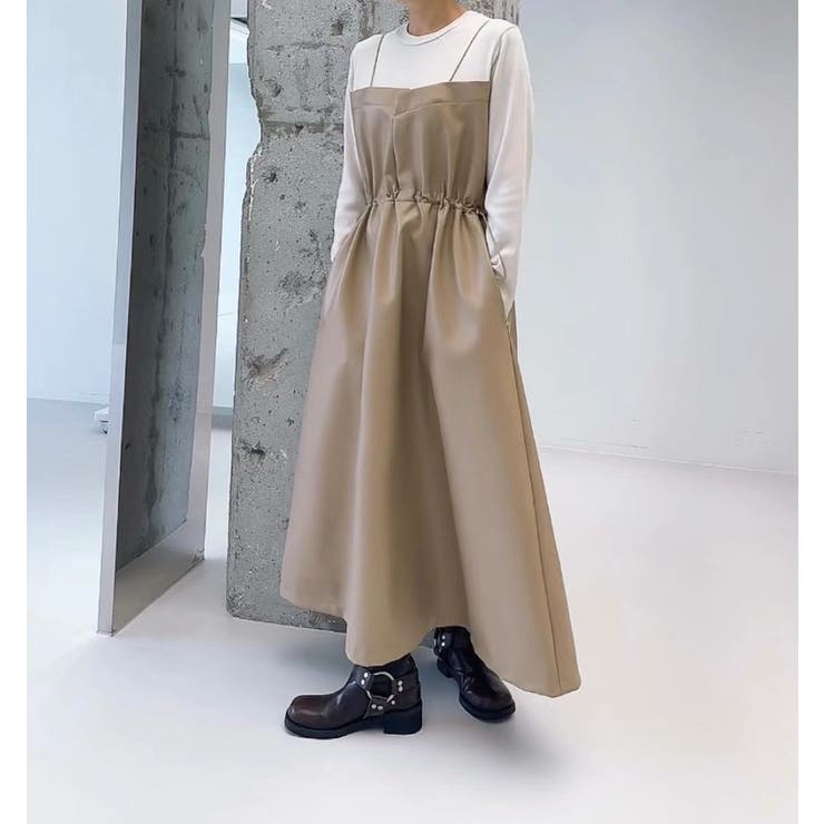 ベージュ | レイヤード風合成皮革ワンピース | Ulysses