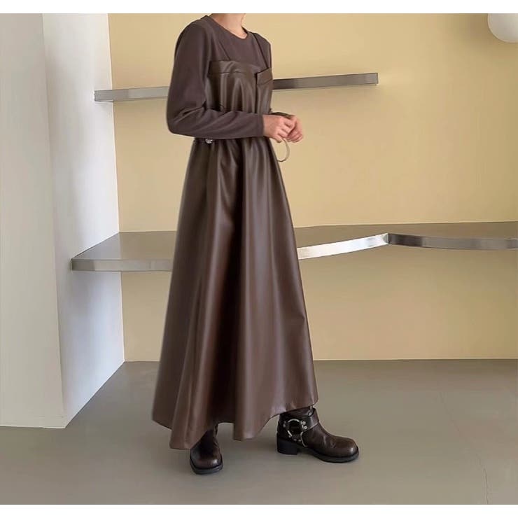 レイヤード風合成皮革ワンピース | Ulysses | 詳細画像5 